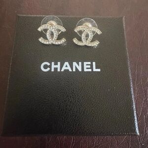 CHANEL Crystal-Embellished Silver Earrings